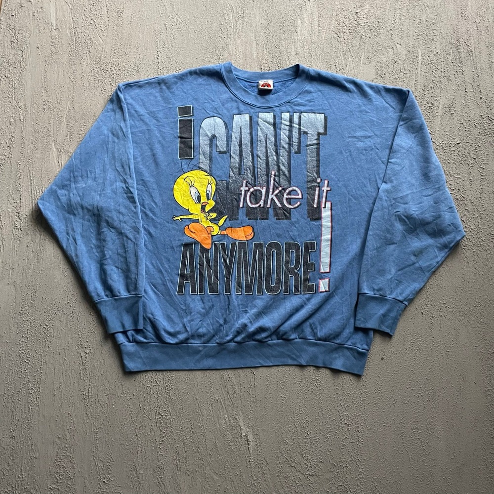 Vintage Tweety Bird Graphic Sweatshirt Mens XL Blue 1990s Looney Tunes